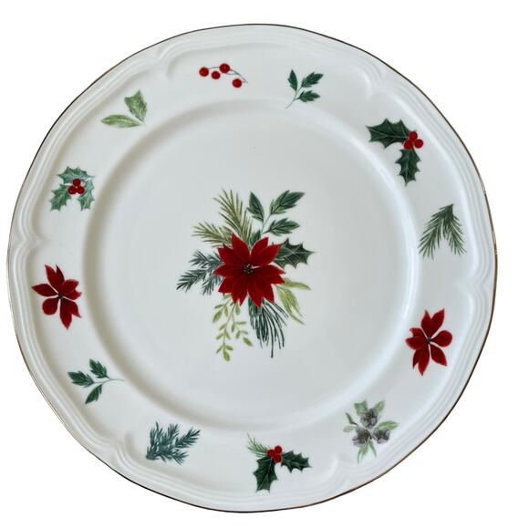 Grace Teaware Christmas Poinsettia Dinner Plates 10.25in Set 4 Holly Berry New - Picture 2 of 16